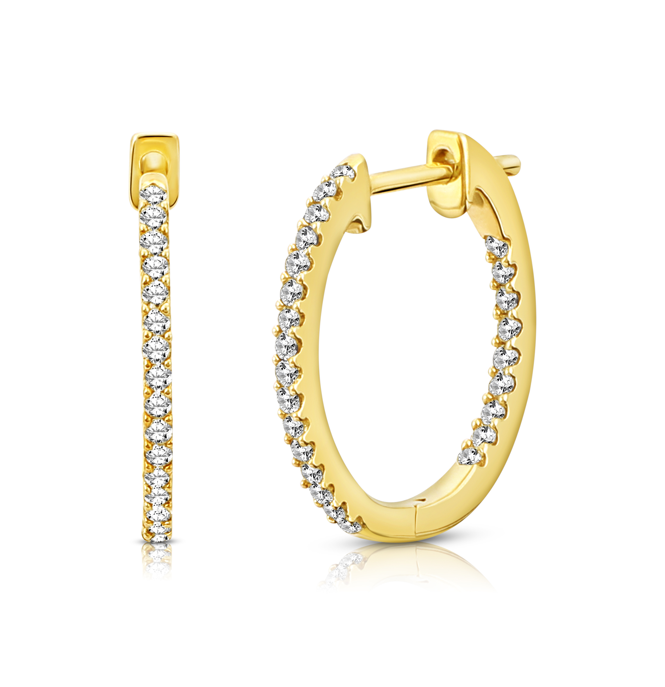 Diamond2Deal 10K Yellow Gold Inside and Outside Diamond Hoop Earrings (1/3 cttw, I-J Color, I2 Clarity)