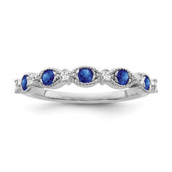 Diamond2Deal Sterling Sliver Diamond and Blue Sapphire Stackable Eternity Band Ring (1/10 cttw, I-J Color, I2-I3 Clarity), Size 8.5