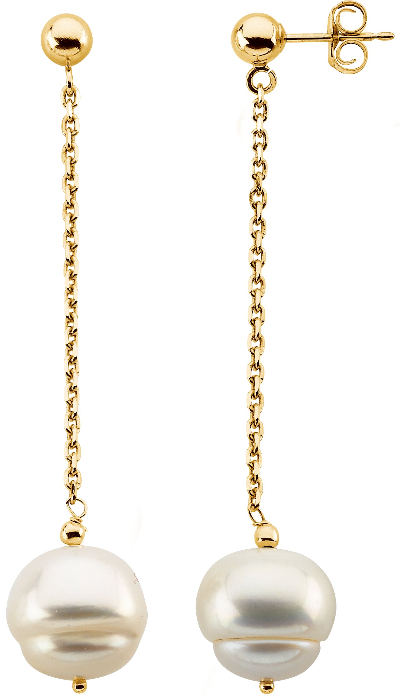 Diamond2Deal 14K Yellow Gold9-11 mm Freshwater Cultured Pearl Dangle Earrings for Women