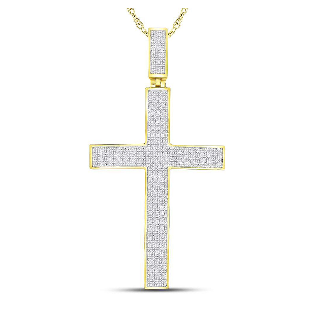 Diamond2Deal 10kt White Gold Cross Charm 7/8 Cttw Round Lab-Created Ruby Pendant for Women