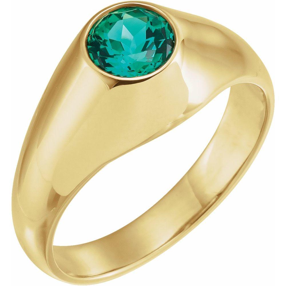 Diamond2Deal 14K Yellow Gold 6.5 mm Round Lab-Grown Emerald Ring