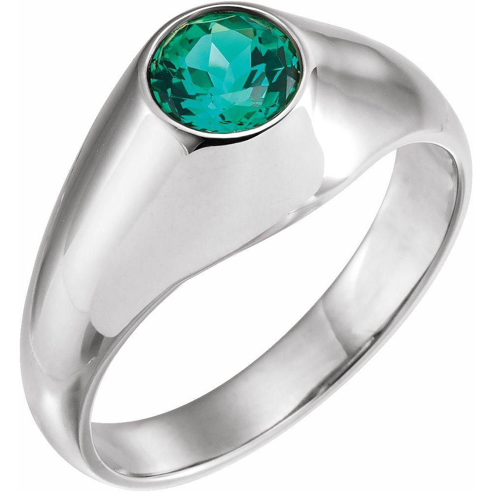 Diamond2Deal 14K White Gold 6.5 mm Round Lab-Grown Emerald Ring