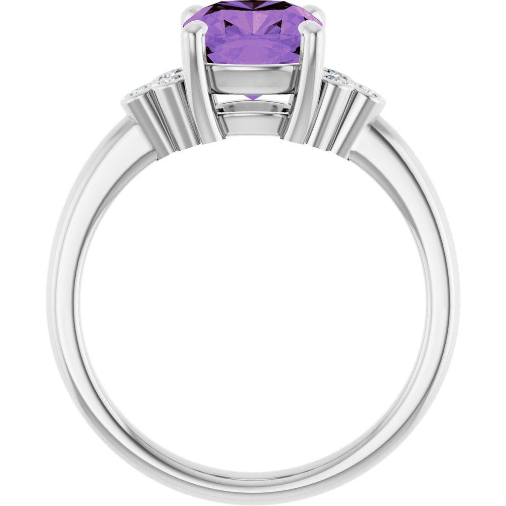 Diamond2Deal 14K White Gold Amethyst and 1/6ctw Diamond Ring Size 7
