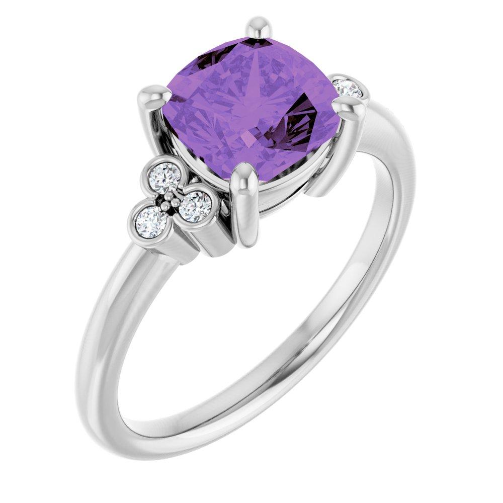 Diamond2Deal 14K White Gold Amethyst and 1/6ctw Diamond Ring Size 7