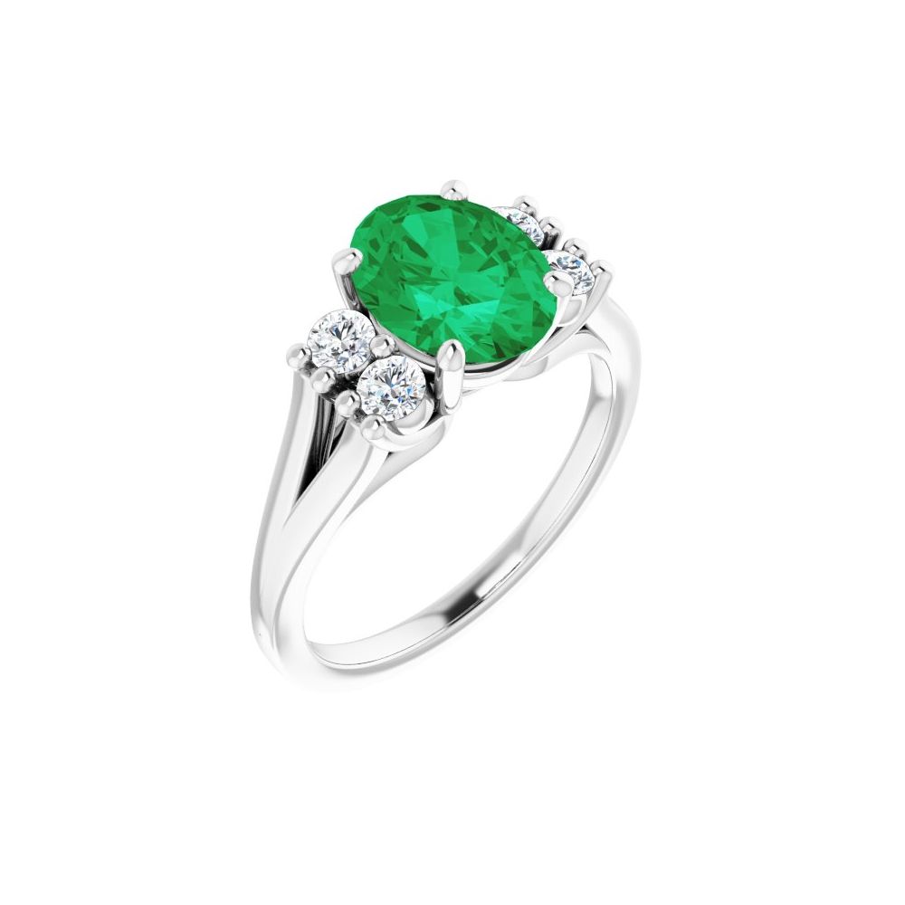Diamond2Deal 14K White Gold Emerald and 1/4ctw Diamond Ring Size 7