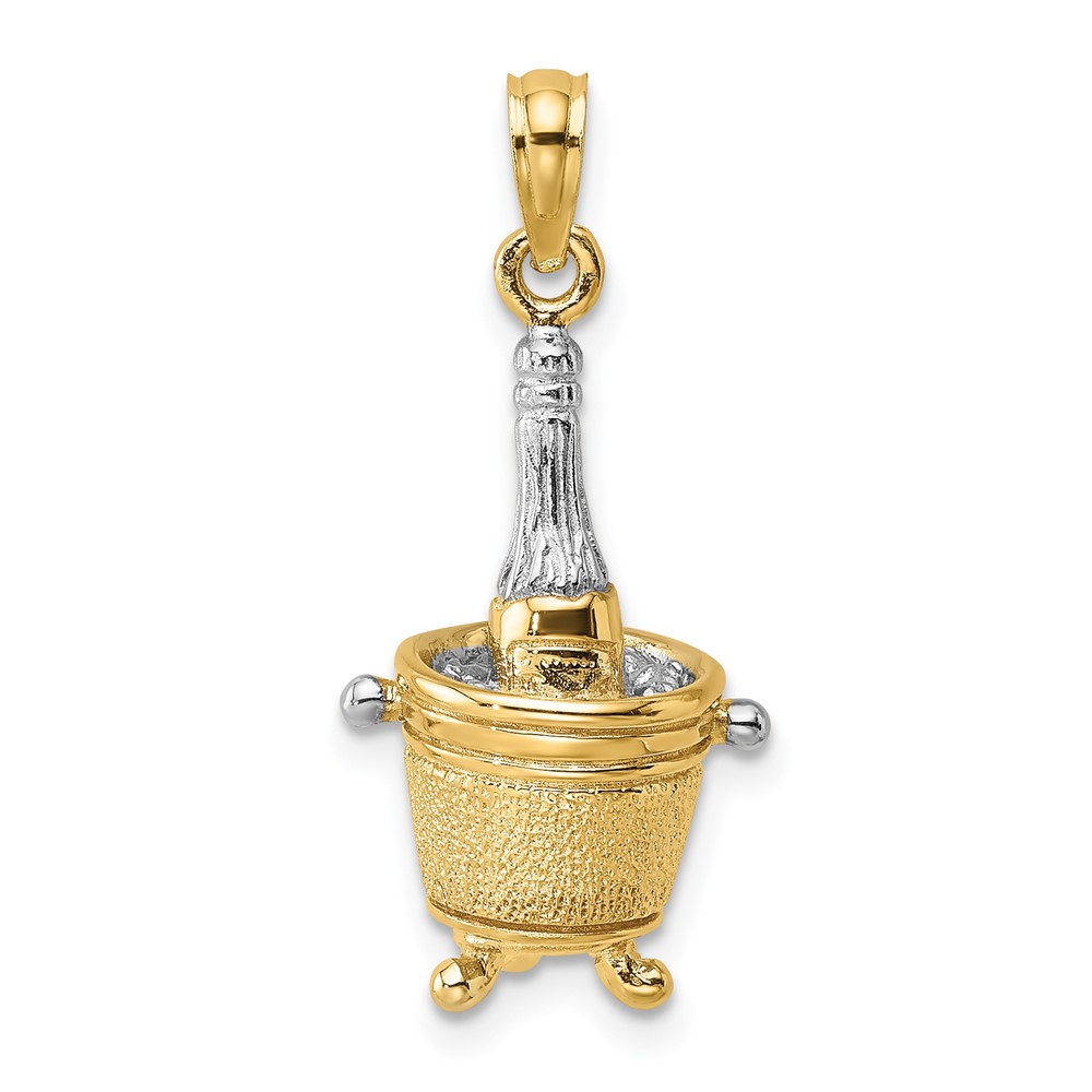 Diamond2Deal 14k Two-tone Gold Rhodium 3-D Champagne Bottle In Ice Bucket Charm