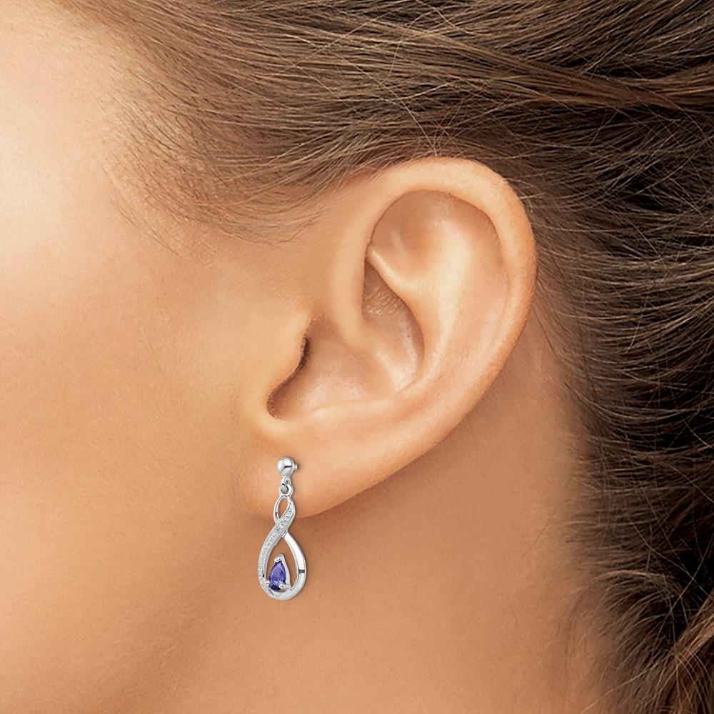 Diamond2Deal 925 Sterling Silver Rhodium Plated Tanzanite and Diamond Drop or Dangle Earrings