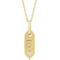 Diamond2Deal 14K Yellow Gold Initial B 0.05 CT Natural Diamond Pendant 16-18" Necklace Fine Jewelry for Women