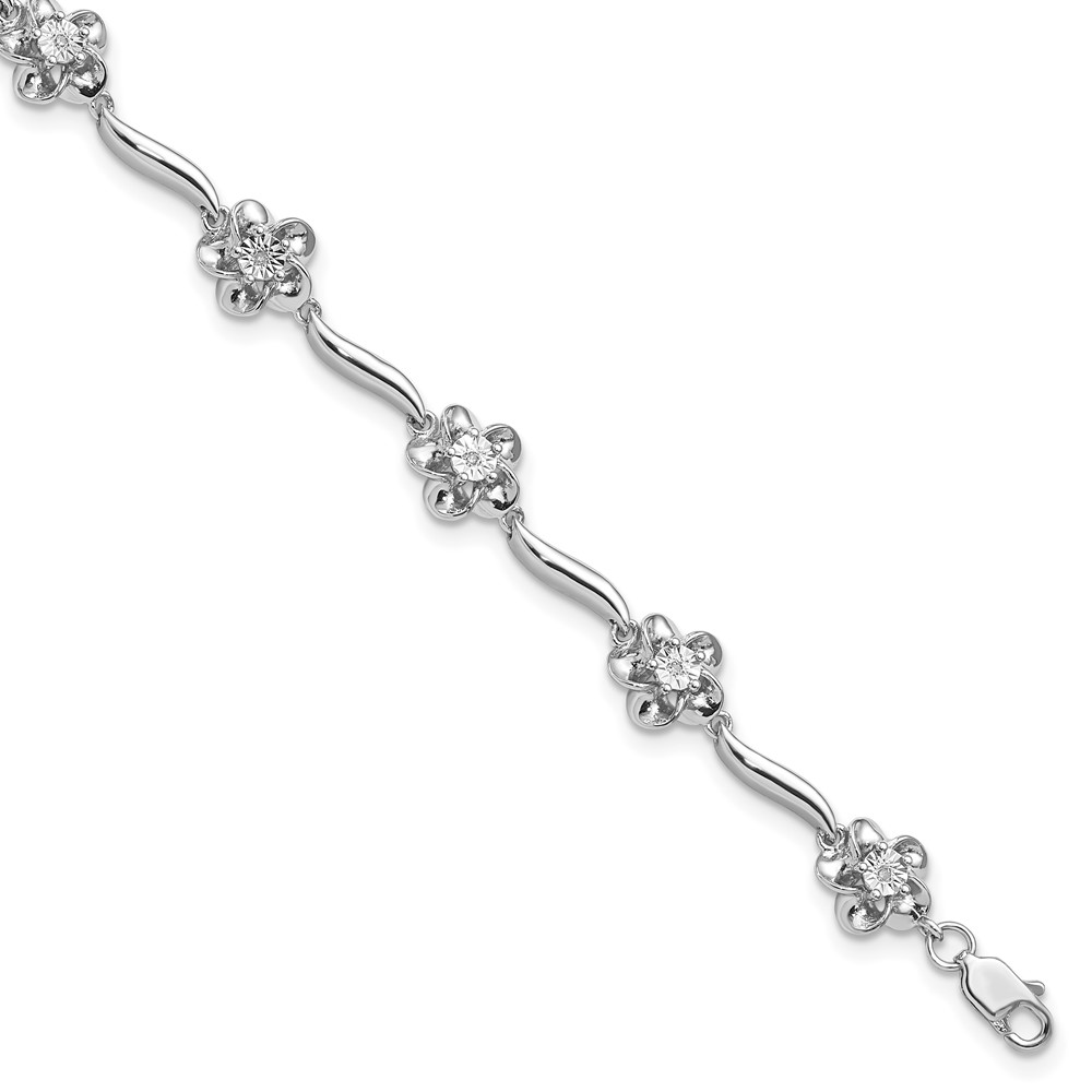 Diamond2Deal  925 Sterling Silver Rhodium-plated Floral Diamond Bracelet 7.5inch for women