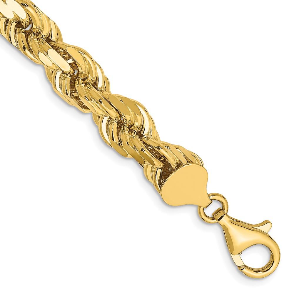 Diamond2Deal 14k Yellow Gold 8mm Diamond Cut Rope with Fancy Chain Bracelet for Men