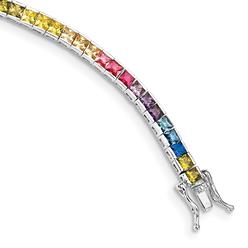 Diamond2Deal Sterling Silver Rhodium-plated Channel-Set Colorful Cubic Zirconia Bracelet