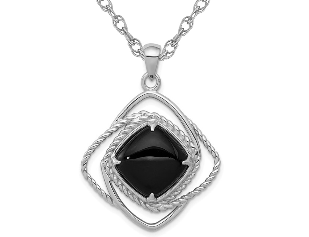 Gem And Harmony Sterling Silver Black Onyx Pendant Necklace with Chain