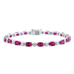 Gem And Harmony 13.50 Carat (ctw) Lab-Created Ruby Bracelet with Diamonds in Sterling Silver