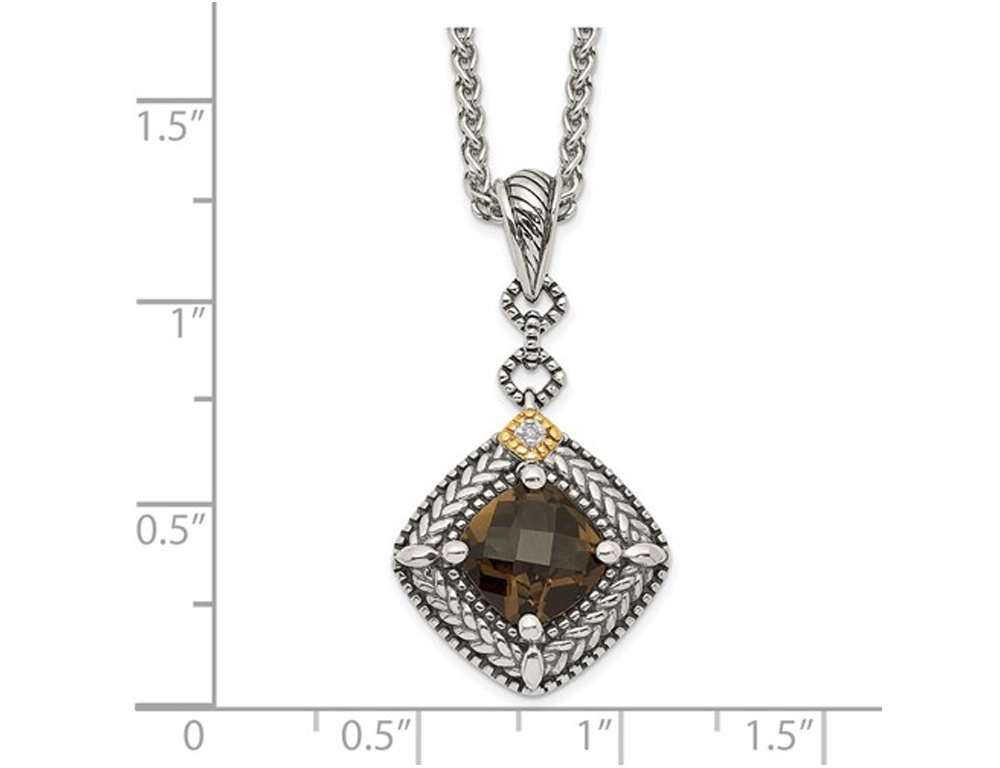 Gem And Harmony 1.98 Carat (ctw) Smoky Quartz Pendant Necklace in Antiqued Sterling Silver with Chain