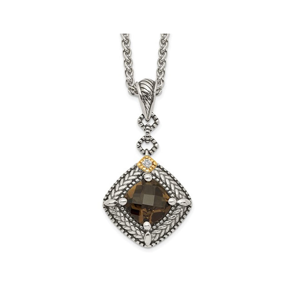 Gem And Harmony 1.98 Carat (ctw) Smoky Quartz Pendant Necklace in Antiqued Sterling Silver with Chain