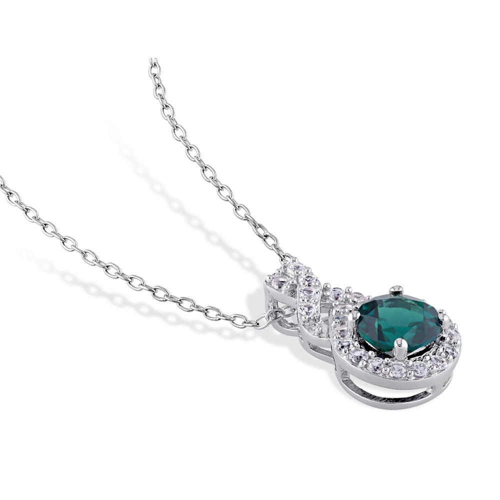 Gem And Harmony 1.46 Carat (ctw) Lab-Created Emerald and White Sapphire TearDrop Pendant Necklace in Sterling Silver with Chain
