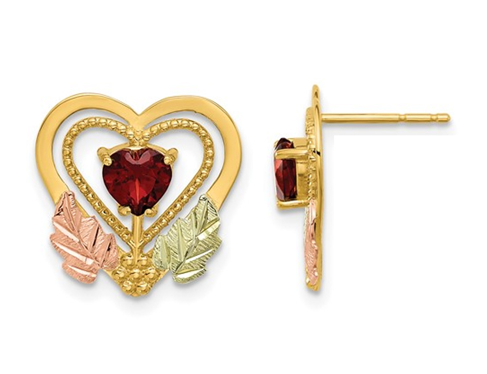 Gem And Harmony 1/2 Carat (ctw) Garnet Heart Earrings in 10K Yellow Gold with Chain