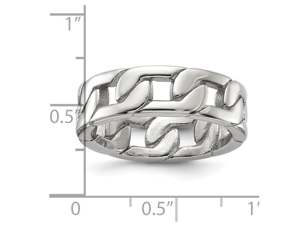 Gem And Harmony Mens Stainless Steel Polished Chain Link Band Ring (7mm)