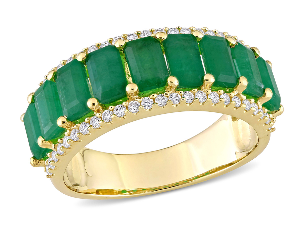 Gem And Harmony 2.40 Carat (ctw) Emerald Ring band with Diamonds in 14K Yellow Gold