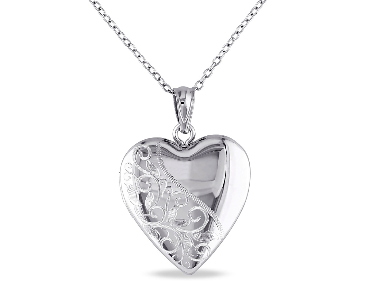 Gem And Harmony Sterling Silver Locket Heart Pendant Necklace with 18 Inch Chain
