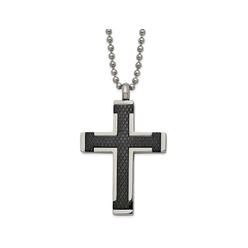 Gem And Harmony Mens Titanium Black Plated Cross Pendant Necklace with Chain (22 Inches)