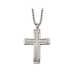 Gem And Harmony Mens Titanium Brushed Cross Pendant Necklace with Chain (22 Inches)