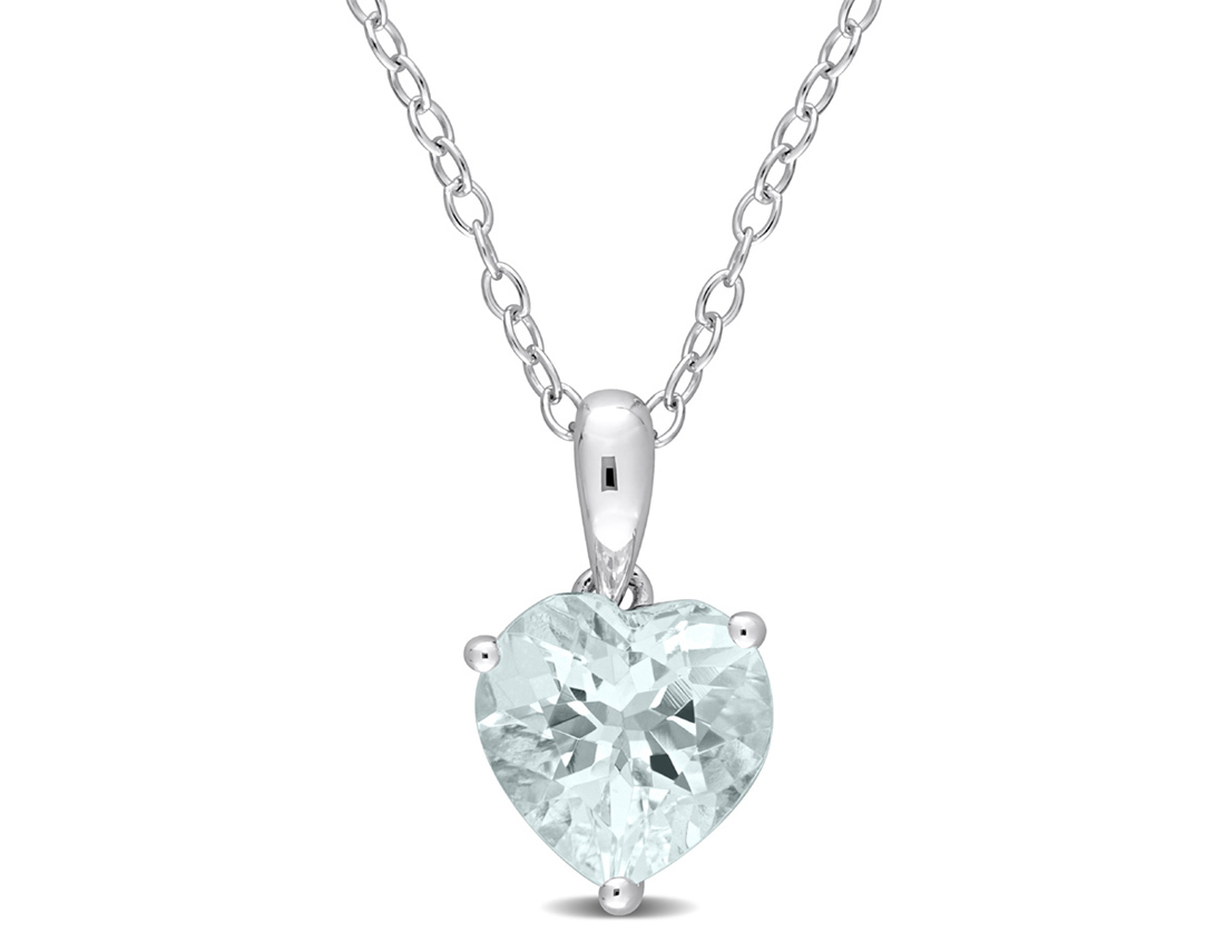 Gem And Harmony 1.50 Carat (ctw) Aquamarine Heart Solitaire Pendant Necklace in Sterling Silver with Chain