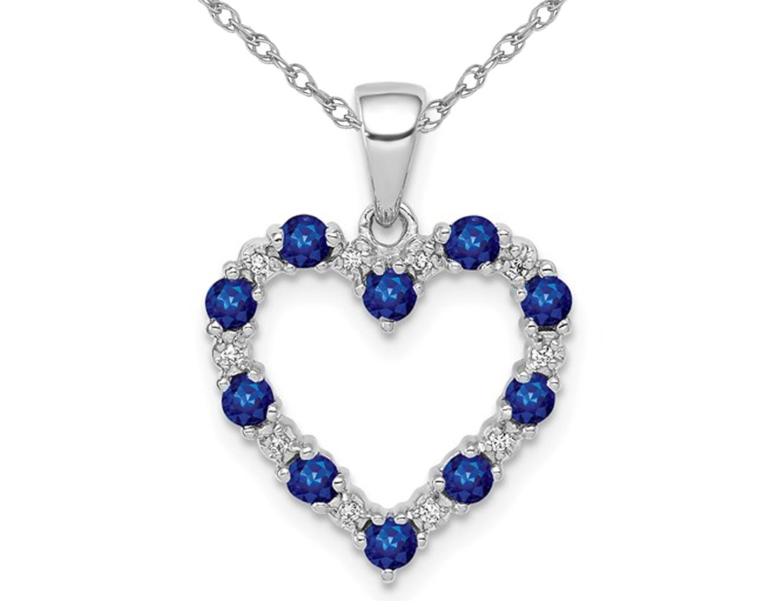 Gem And Harmony 2/5 Carat (ctw) Natural Blue Sapphire Pendant Necklace in 10K White Gold with Chain