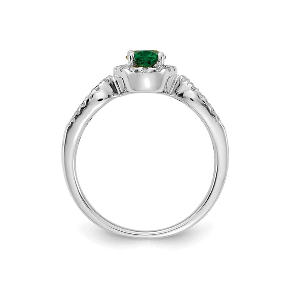 Gem And Harmony 1.00 Carat (ctw) Natural Emerald Ring in 14K White Gold with Diamonds