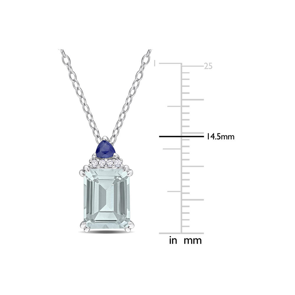 Gem And Harmony 2.00 Carat (ctw) Aquamarine and Blue Sapphire Pendant Necklace in Sterling Silver with Chain