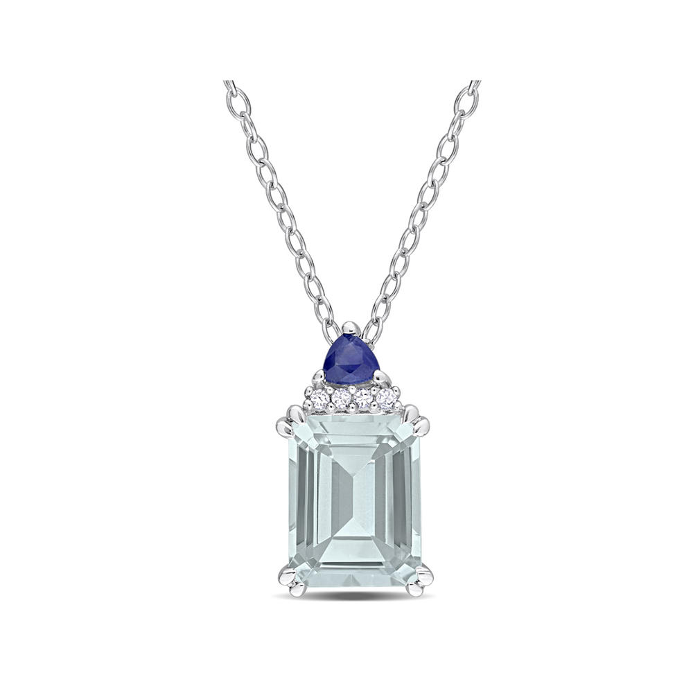 Gem And Harmony 2.00 Carat (ctw) Aquamarine and Blue Sapphire Pendant Necklace in Sterling Silver with Chain