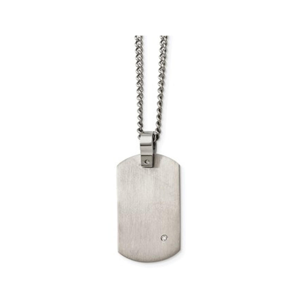 Gem And Harmony Mens Titanium Dog Tag Pendant Necklace with Diamond Accent and Chain