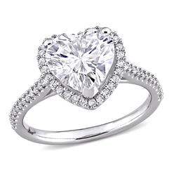 Gem And Harmony 3.00 Carat (ctw) Synthetic Moissanite Heart Engagement Ring in 14k White Gold with Diamonds 1/4 carat (ctw)
