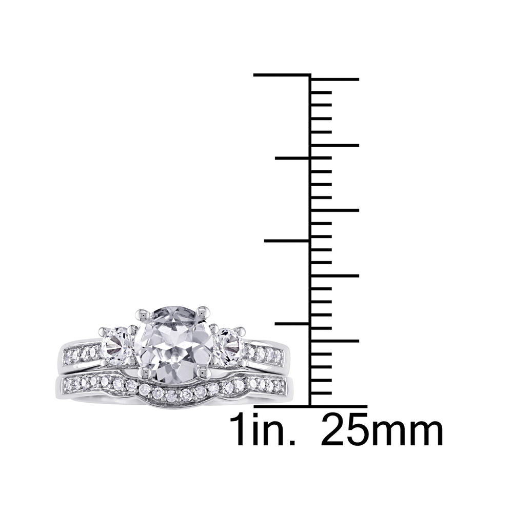 Gem And Harmony 1 1/3 Carat (ctw) Lab-Created White Sapphire with Diamond Bridal Wedding Set Engagement Ring in 10K White Gold