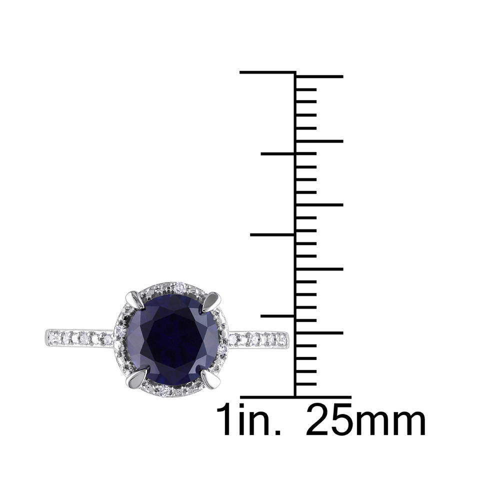 Gem And Harmony Lab Created Blue Sapphire Halo Ring 1.60 Carat with Accent Diamonds in 10K White Gold