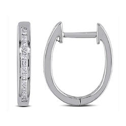 Gem And Harmony 1/4 Carat (ctw H-I, I2-I3) Princess Cut Channel Set Diamond Hoop Earrings in Sterling Silver