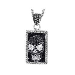 Gem And Harmony David Sigal Skull Necklace Pendant with Synthetic Black and White Crystals in Stainless Steel