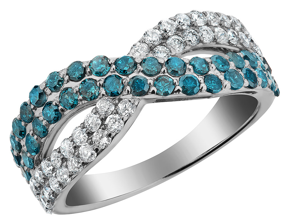 Gem And Harmony White and Blue Diamond Infinity Ring 1.0 Carat (ctw Clarity I1-I2) 10K White Gold