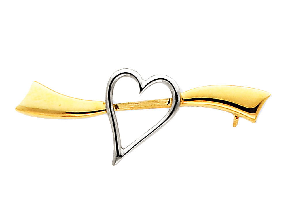 Gem And Harmony Heart Brooch in Rhodium and 14K Yellow Gold