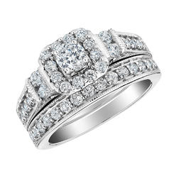 Gem And Harmony 1.0 Carat (ctw H-I, I1-I2) Diamond Engagement Ring & Wedding Band Set in 10K White Gold