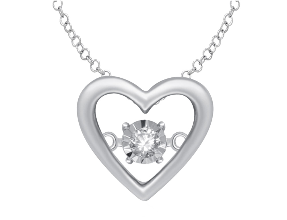 Gem And Harmony Glittering Stars Dancing Accent Diamond Heart Pendant Necklace in Sterling Silver with chai