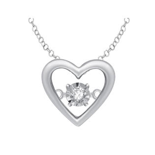 Gem And Harmony Glittering Stars Dancing Diamond Heart Pendant Necklace In Sterling Silver With Chain