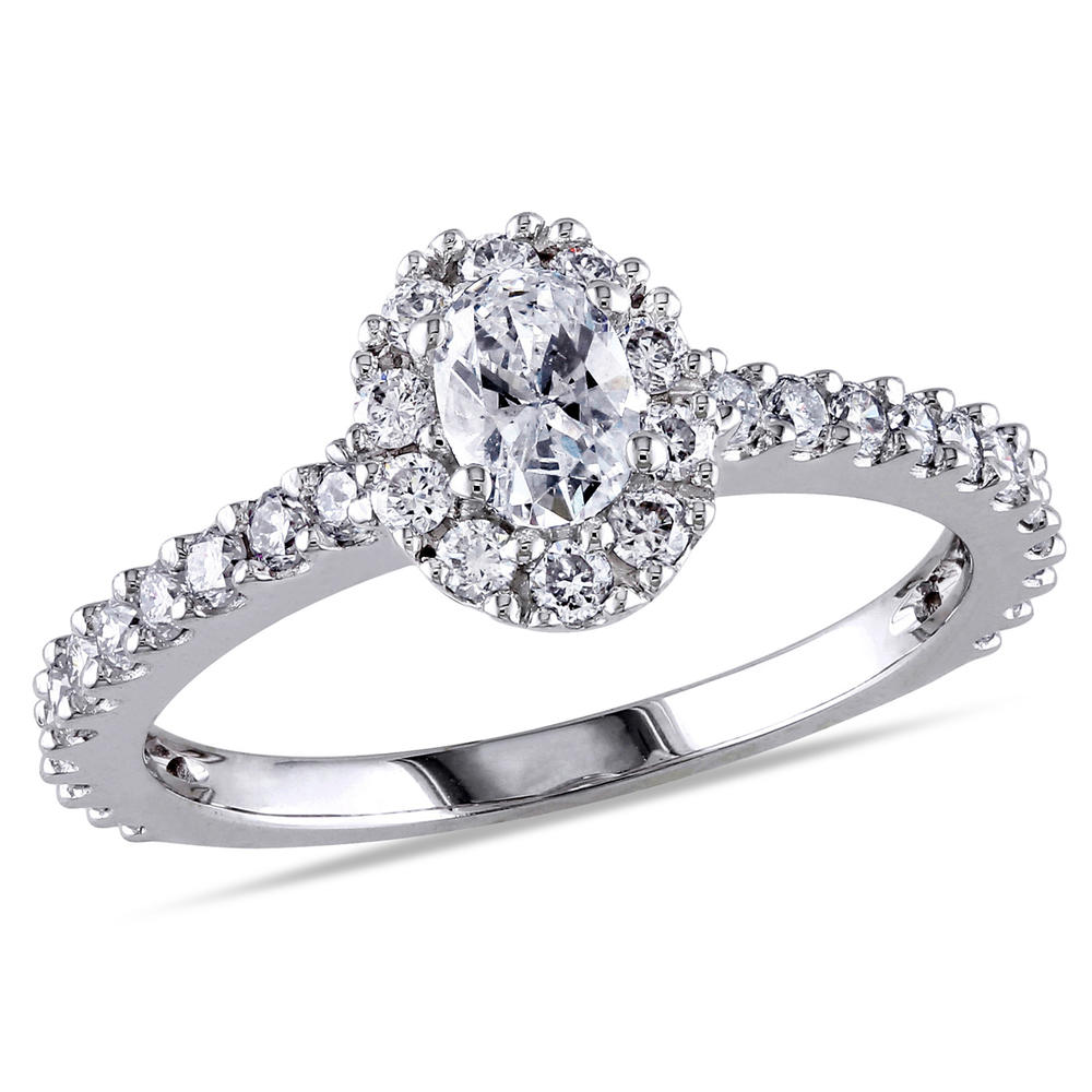 Gem And Harmony Oval Halo Diamond Engagement Ring 1.0 Carat (ctw Color G-H Clarity I1-I2) in 14K White Gold