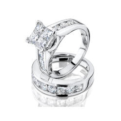 Gem And Harmony 1.50 Carat (ctw H-I, I2-I3) Princess Cut Diamond Engagement Ring and Wedding Band Set in 14K White Gold