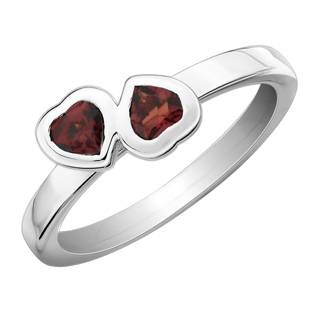 Gem And Harmony Garnet Double Heart Ring 1/2 Carat (ctw) in Sterling Silver