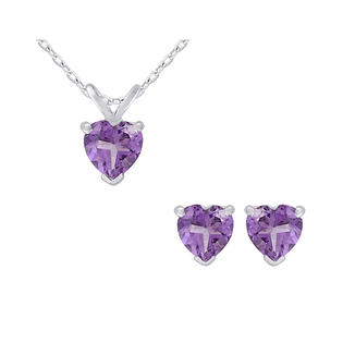 Gem And Harmony Amethyst Heart Earrings Pendant Necklace Set Gem And Harmony Amethyst Heart Earrings Pendant Necklace Set 1 50 Carat Ctw In Sterling Silver