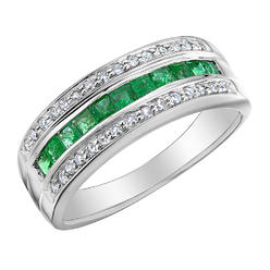 Gem And Harmony Emerald Ring with Diamonds 7/10 Carat (ctw) in 10K White Gold