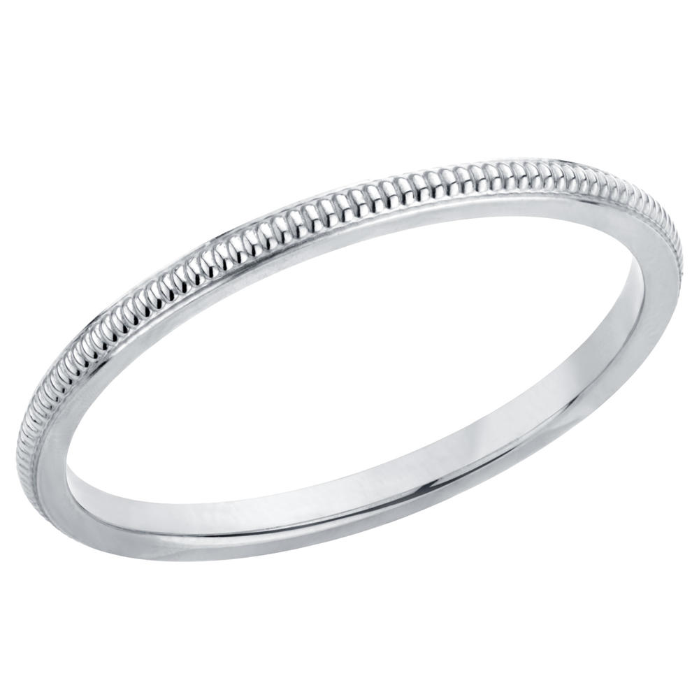 Gem And Harmony Ladies 2mm Stackable Milgrain Wedding Band Ring in 14K White Gold