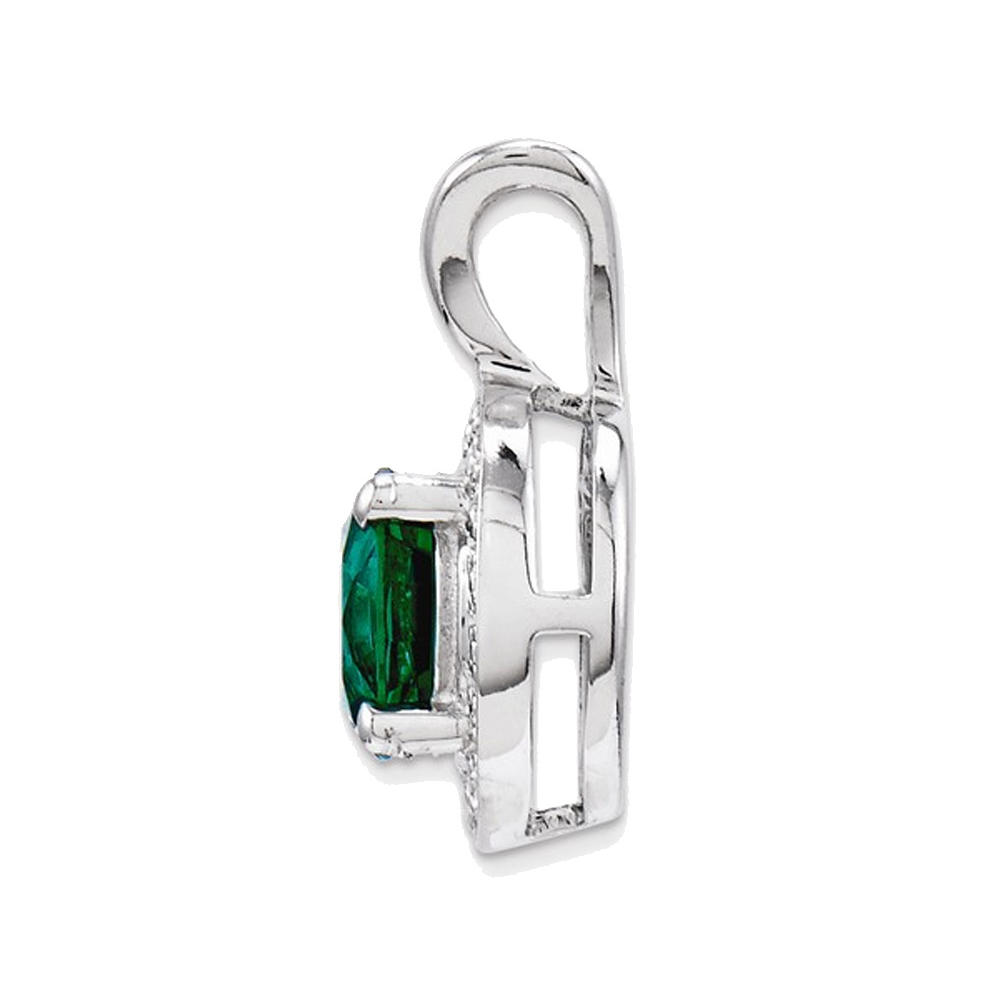 Gem And Harmony Lab Created Emerald Dangle Pendant Necklace in Polished Sterling Silver with Chain