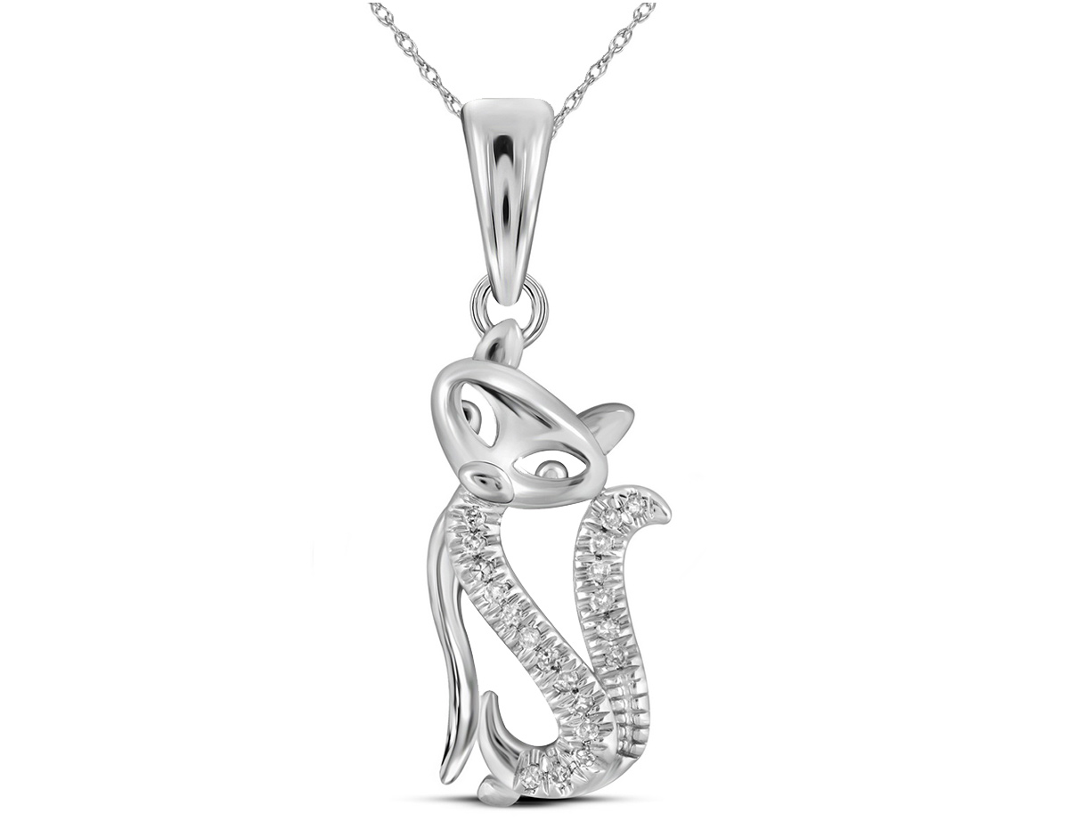 Gem And Harmony 10k White Gold Kitty Cat Pendant Necklace With
